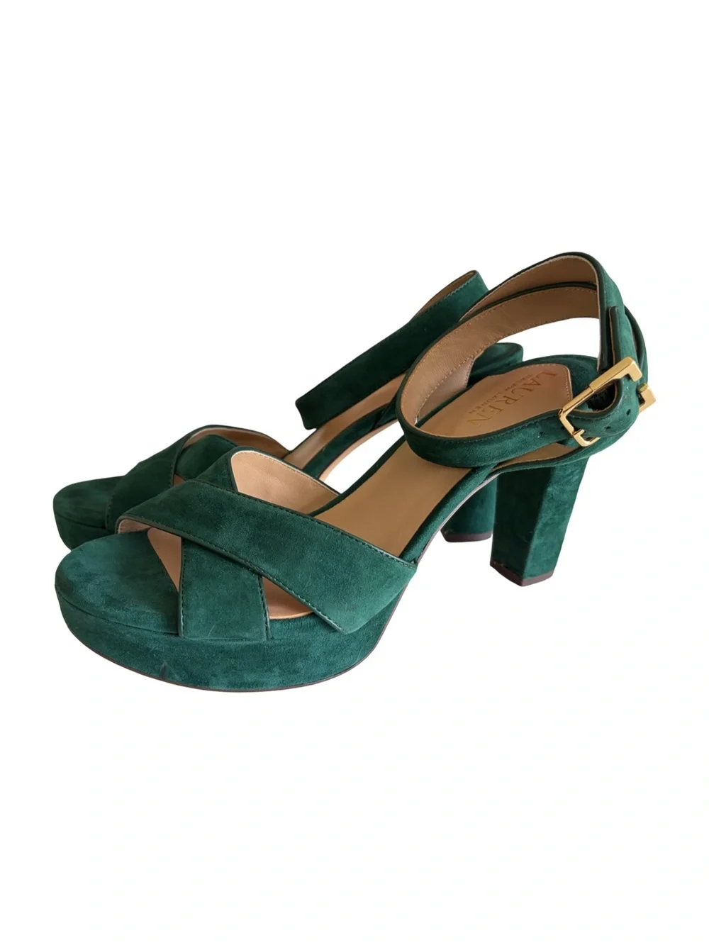 Lauren Ralph Lauren Sasha Suede Platform Sandals Emerald / Forest Green Size 9